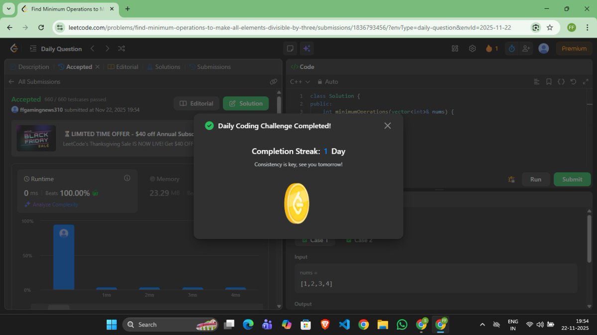 Samir_kumar19's tweet image. Day 38 of #100DaysOfCode 🚀
1️⃣ Started a mini project using React + Tailwind
2️⃣ Solved today’s LeetCode POTD #3190 (easy)
⚡ Productivity: Medium
Started a new anime guess which one it is ?
#ReactJS #TailwindCSS #LeetCode #BuildInPublic #CodingJourney