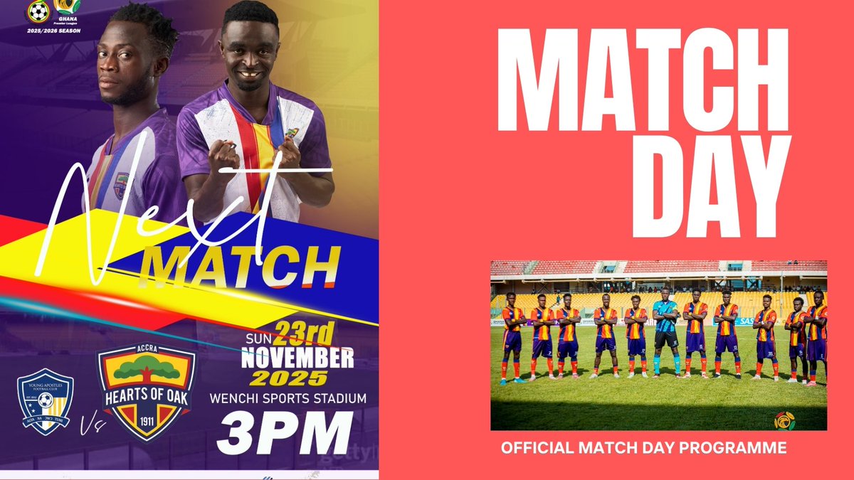 HeartsOfOakGH's tweet image. 🔴🟡🔵 | 🌳

IT'S GAME DAY!

Team news just in.  📰

What you need to know ahead of our away clash against Young Apostle FC this afternoon.

#AHOSC #PositiveEnergy #Phobia4Life