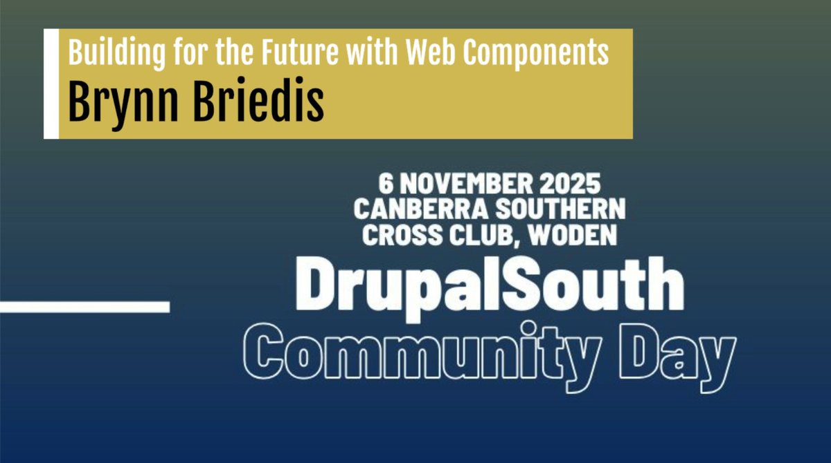 DrupalSouth's tweet photo. 🎥 Video published
Building for the Future with Web Components
By Brynn Briedis
https://t.co/TXFfuT40AY
DrupalSouth Community Day 2025

See other videos: https://t.co/RPdDGWEmsp

#Drupal #DrupalSouth #OpenSource #DrupalCMS #Drupal11 #WebComponets https://t.co/q6cDcFMUeH