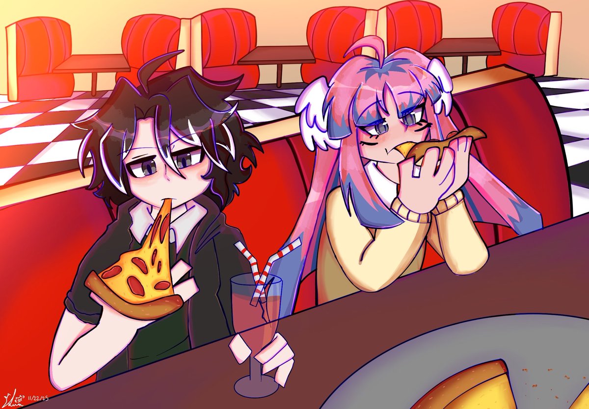 Lucadrawzz's tweet photo. Pizza.. I love these two so much like a lot ‼️ Rev and Sera my beloveds… 

#FreakShowRP #fanart #FreakShow https://t.co/QplXz5Cd58