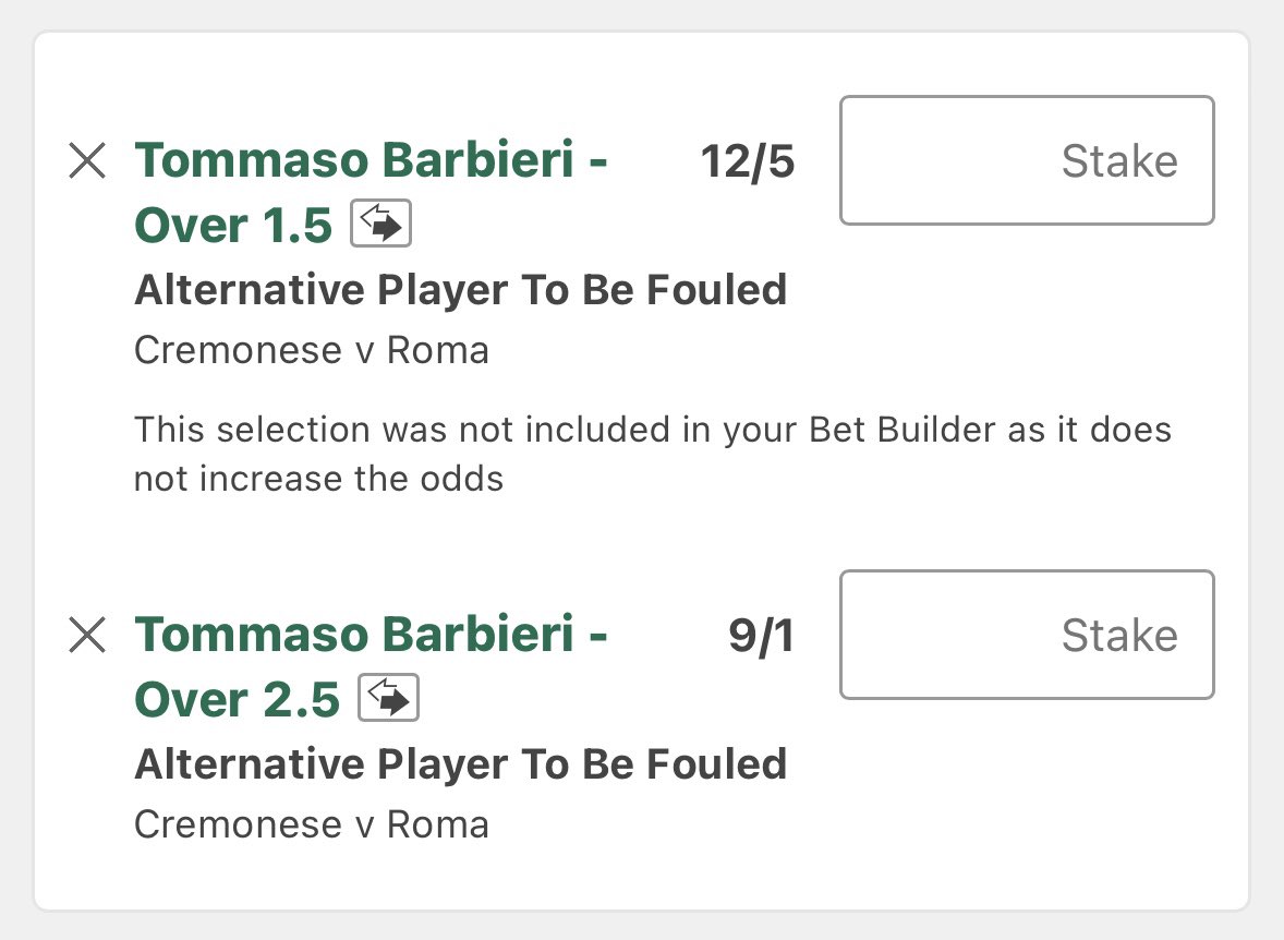 TheMooseTips's tweet image. ⚽️Cremonese v Roma Bet
🏆Serie A
⏱️14:00

Barbieri 2+ Fouls Won @ 12/5
1 Unit 💰
Bet365 / 📕

3+ @ 9/1 / 0.25 Units 💰

Reasoning ✍️

Fouls Won: 1,2,3,0,2,1,0,3,2
2+ in 5/9 LGs ⚖️

Have to take these odds with a 55% win rate, will void if he doesn’t start 👍

He Won 1.88 fouls…