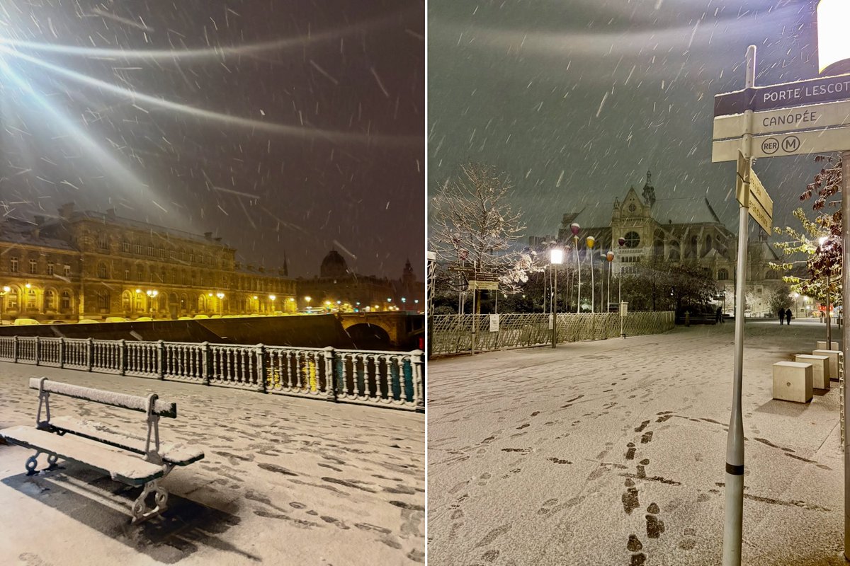MeteoExpress's tweet image. ❄️ Une neige éphémère a blanchi les rues de Paris la nuit dernière. 3 cm ont été mesurés à la station du parc Montsouris. Ce dimanche matin, le manteau blanc fond rapidement. (© Matthew Morgan)