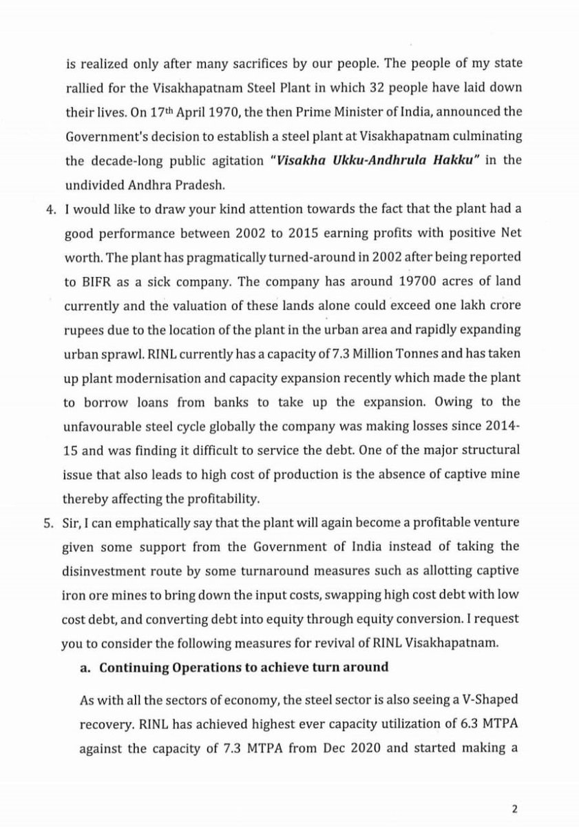 DheerajPola's tweet image. CCEA on Jan 27,2021 has given its principal approval for strategic disinvestment of GOI shareholding in @RINL_VSP  . tinyurl.com/jtfyrcnd
In Response to CCEA desicion then CM of AP  @ysjagan has written a Letter to PM requesting reconsideration of the decision.
#YSRCP…