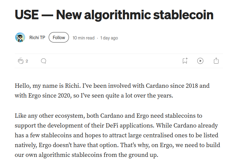 AllCyberpunkCom's tweet image. USE — New algorithmic stablecoin 🔥

✅medium.com/@manastaking/u… 
✅ @StableUSE @ManaStaking 

#Ergo $ERG $USE