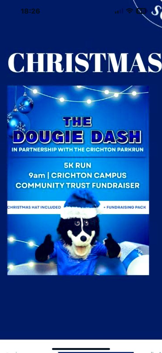 QOSClub1919's tweet image. THE DOUGIE DASH 

📅 Saturday 6th December 

📍Crichton Campus 

⏰ 9am 

🏃🏼‍♂️5km walk or run 

💷 Queens Community Trust fundraiser

@OfficialQosFC 

#getinvolved 👏🏽