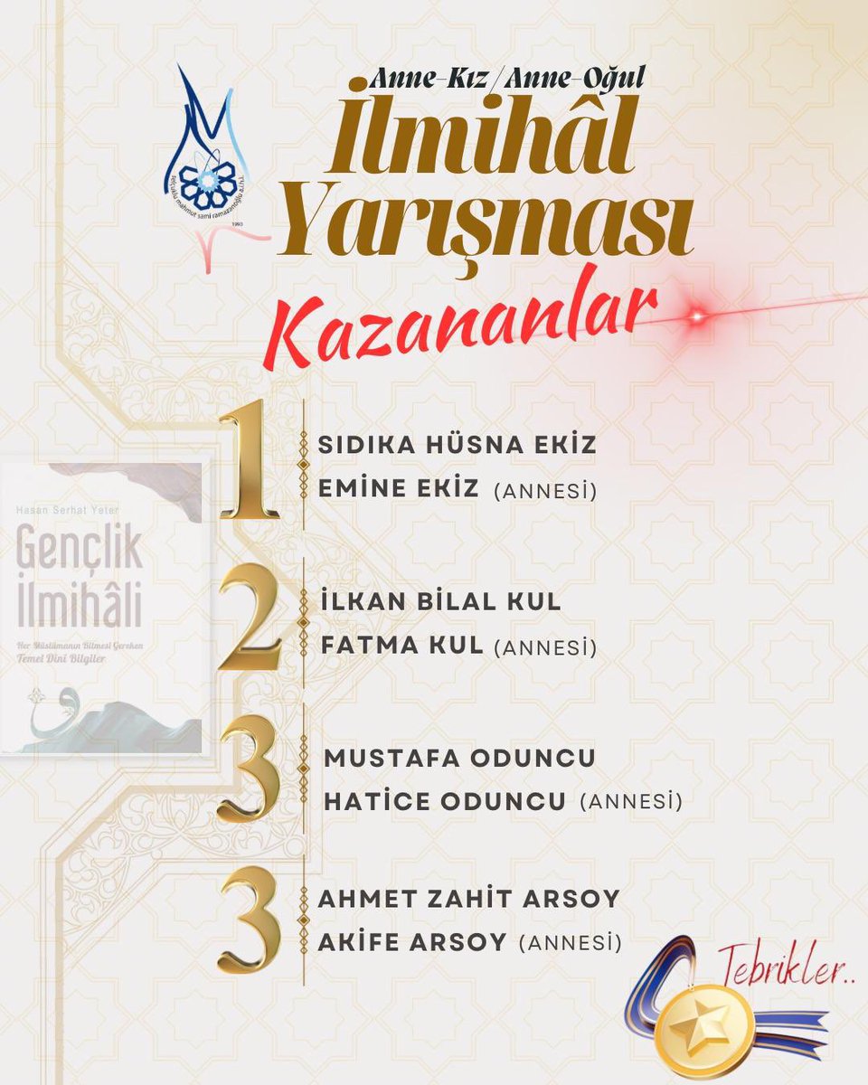 -ANNE/KIZ ANNE/OĞUL İLMİHAL YARIŞMASI-
Öğrencilerimizin anneleri ile ekip olarak ilmihal okuyup, birlikte yarışıp ödül kazanabilecekleri “Anne-Kız, Anne-Oğul İlmihal Yarışması” nı gerçekleştirdik. Ödül kazanan öğrenci ve velilerimizi tebrik ederiz.