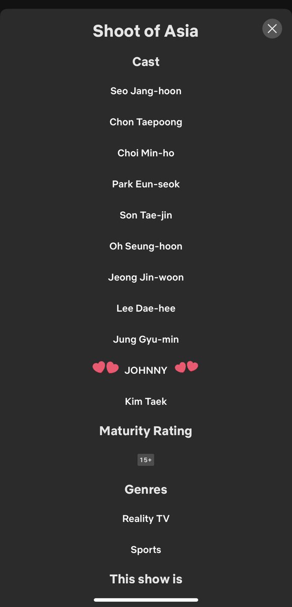 johnny’s appearance on Shoot of Asia arrives on Netflix Korea on November 29th. be ready!

🔗netflix.com/us/title/82621…

#JOHNNY #쟈니