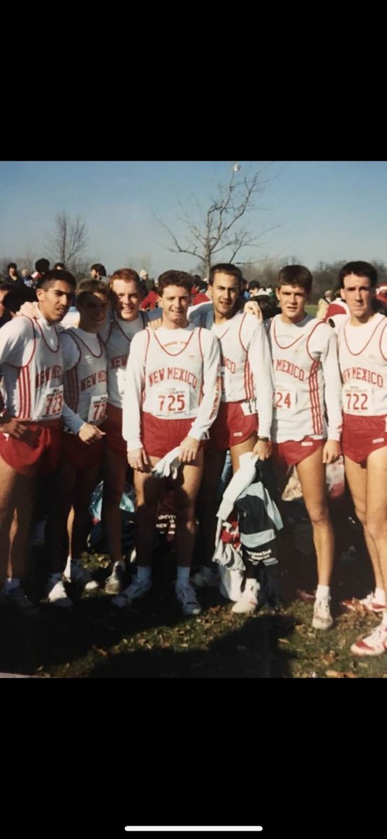 37 years ago, this band of brothers ran together at the NCAA’s in Des Moines, Iowa. Wilfred Griego, Shawn Burke , Me, Joey Farrell, Bill Mangan, Matt Young, and Jef Newland. 
For you Coach Del Hessel. Congrats to today’s UNM Men’s team: individual champion, and 2nd place team.