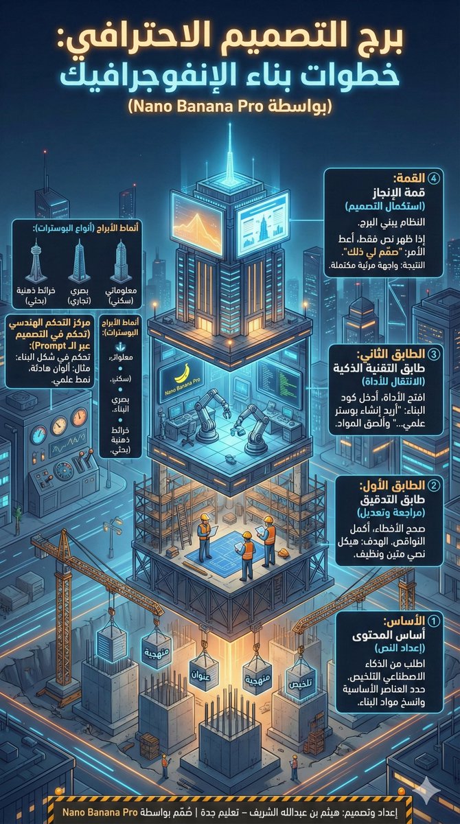 halshareif's tweet photo. هذه النماذج المرئية المرفقة هي نتاج عملي لدليل صياغة المطالبات للإنفوجرافيك بالذكاء الاصطناعي، وتمثّل ملخصًا بصريًا لرحلة بناء الإنفوجرافيك أو البوستر التعليمي باستخدام نموذج
 Nano Banana Pro.
الفكرة: تحويل خطوات التصميم من نصوص نظرية إلى نماذج ذكية جاهزة توضّح مسار العمل من إعداد المحتوى حتى اكتمال التصميم.

#الذكاء_الاصطناعي #إنفوجرافيك #المهارات_الرقمية #NanoBananaPro #تعليم_جدة
