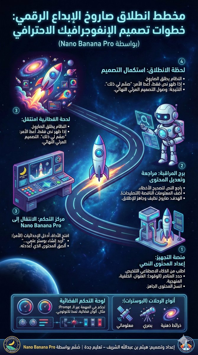 halshareif's tweet photo. هذه النماذج المرئية المرفقة هي نتاج عملي لدليل صياغة المطالبات للإنفوجرافيك بالذكاء الاصطناعي، وتمثّل ملخصًا بصريًا لرحلة بناء الإنفوجرافيك أو البوستر التعليمي باستخدام نموذج
 Nano Banana Pro.
الفكرة: تحويل خطوات التصميم من نصوص نظرية إلى نماذج ذكية جاهزة توضّح مسار العمل من إعداد المحتوى حتى اكتمال التصميم.

#الذكاء_الاصطناعي #إنفوجرافيك #المهارات_الرقمية #NanoBananaPro #تعليم_جدة