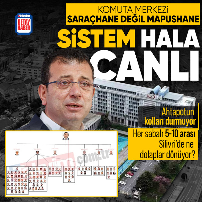 🔴EKO"SİSTEM" HALA CANLI

📍İBB'nin komuta merkezi Saraçhane değil mapushane 

📍Her sabah 5-10 arası Silivri'de ne dolaplar dönüyor? 

📍Özgür Özel'in 'perşembe' mesaisi: İmamoğlu'ndan talimat alıyor

▪️Her sabah saat 05.00'te Silivri'ye giden avukatların İmamoğlu'ndan aldıkları