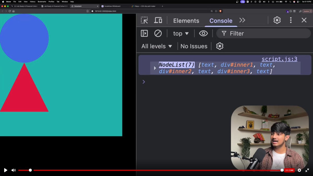 stackarnav's tweet image. Posting this a day late had some work yesterday, but the learning stayed fresh. ✨

☀️Day 49 Cohort 2.0 | Sheryians
Finally understood how frontend actually handles multiple elements and DOM structure things that quietly power every interactive UI.

🔍 What we learned:
📌 How…