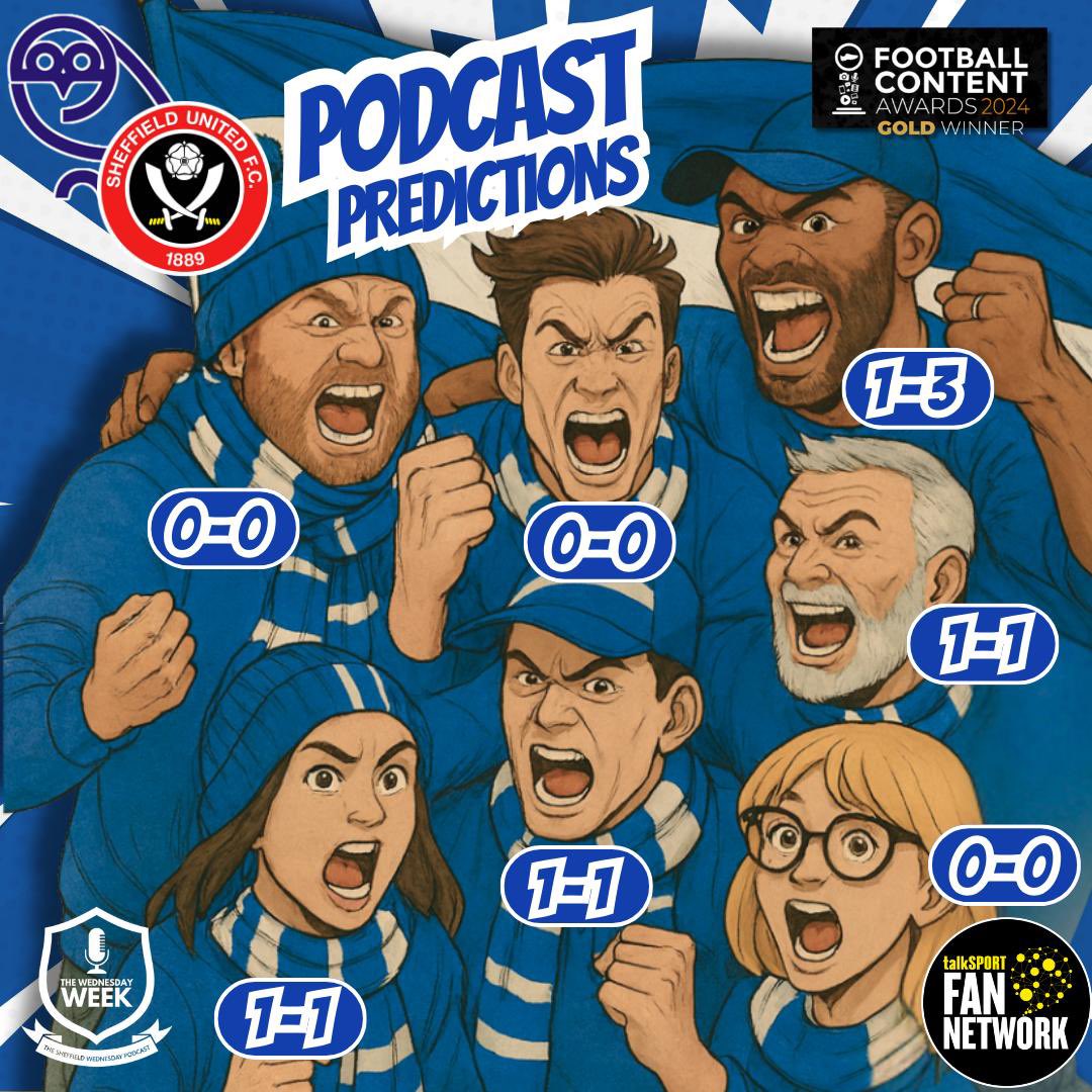 🔵⚪️ DERBY DAY PREDICTIONS! 🔴⚪️

A pretty binary set of predictions from the gang this morning, with only <a href="/Spendogg5/">Stevie Spence</a> not feeling like we’ll get something out of the game today. 

Three hours until kick off - what’s your predictions? 

Let us know here! ⬇️⬇️

#swfc #wawaw
