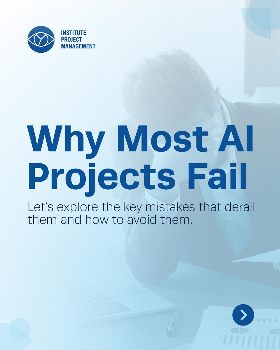 ProjectMgmtInst's tweet image. Most AI projects don’t fail because of the technology — they fail because of the approach. From weak data foundations to unclear goals, the same mistakes keep repeating.

Discover what truly sets successful AI initiatives apart. Learn more: instituteprojectmanagement.com/courses/ipm-ai…