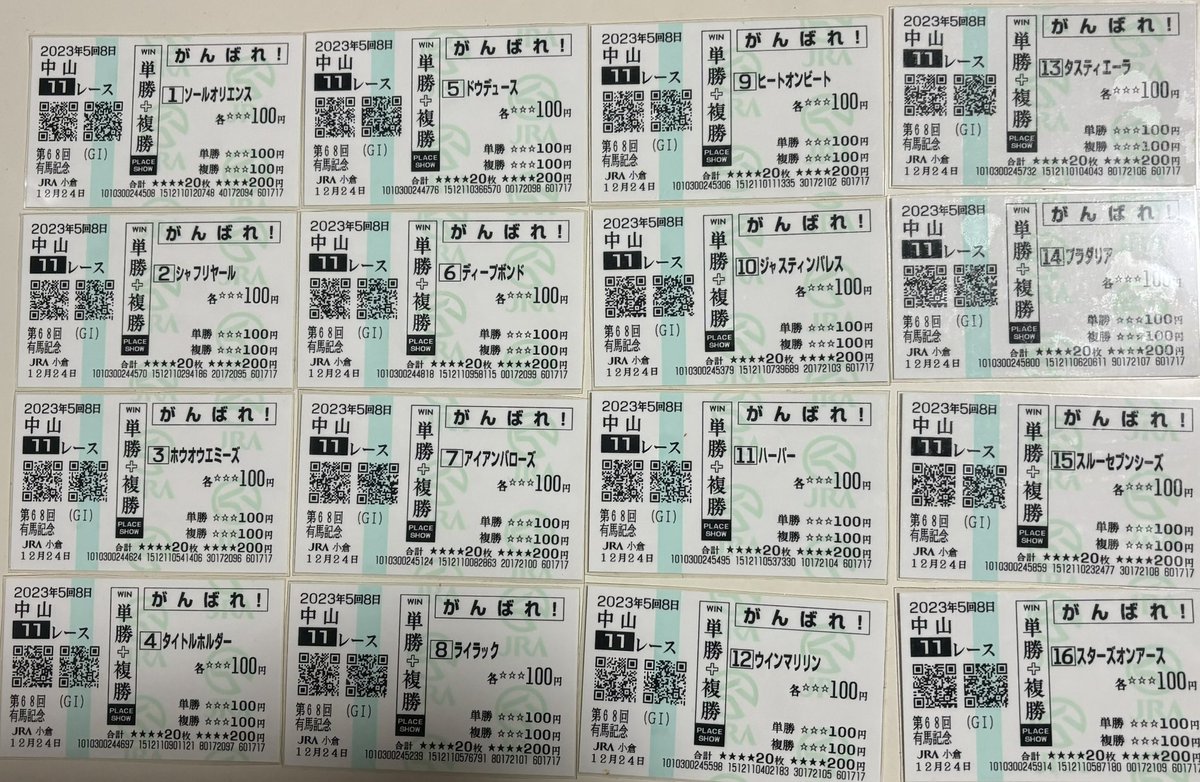 現段階での改めて大雑把に集計したら約500枚ぐらいの応援馬券が