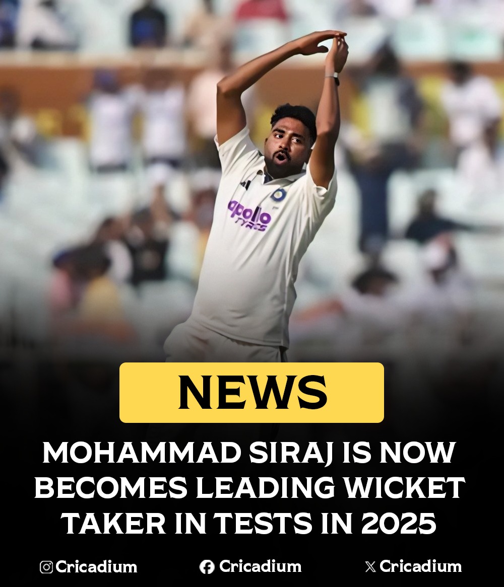 Cricadium's tweet image. RED-HOT SIRAJ! 🔥
He is now the leading wicket-taker in Tests in 2025!

#MohammadSiraj #Siraj #TestCricket #LeadingWicketTaker #CricketUpdate #TeamIndia