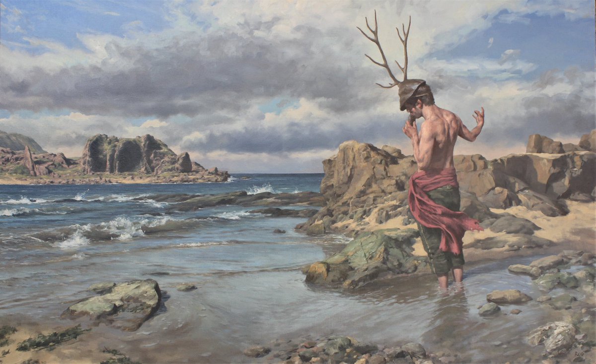 Minotaur_Man's tweet image. GM

Cernunnos, a Celtic God of nature, ushers souls-represented by the waves or ‘white horses’- to the afterlife with his music.