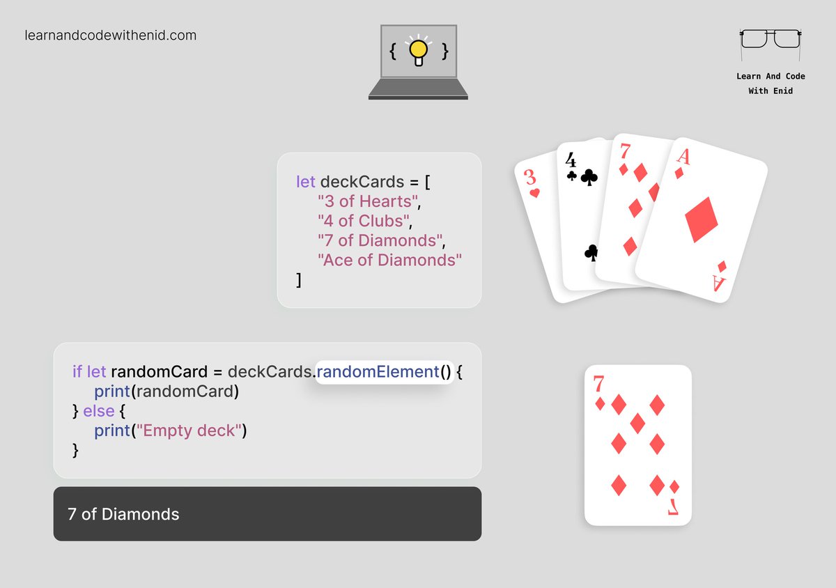ios_dev_alb's tweet image. Swift Tip 💡

Use randomElement() to quickly pick a random item from any collection.

Perfect for games, quizzes, or showing surprise content with almost no code. 🚀

→ learnandcodewithenid.com