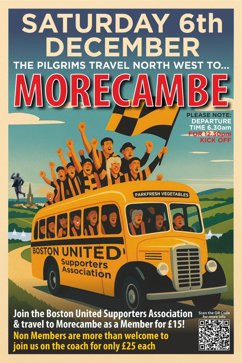 Who is joining us away… 3 in a row! After our last few sell out trips and a few seats remaining on our Yeovil and Morcambe coaches join us for a great away day. 

Don’t also forget that BUSA is helping you to travel to Tamworth for just £15 for everyone!!

After our performance