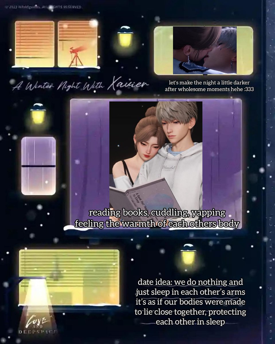 starryhanflower's tweet photo. @Love_Deepspace sleeping next to your favorite person is so magical. like waking up in the middle of the night and looking over to realize i'm not alone and all i have to do is hug you tight in your arms just to feel the softness of your skin and be comforted.
#AWinterNightWithXavier https://t.co/ccUkaJveZr