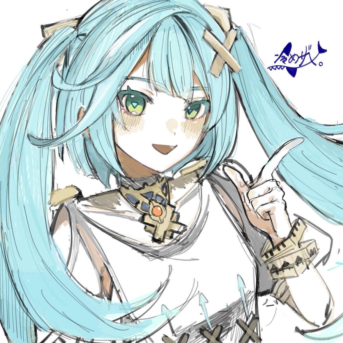 same_zame218's tweet image. 多分僕のイラストがいちばんよく見える段階
(カラーラフ)
ファルザン先輩描いたﾖｰ