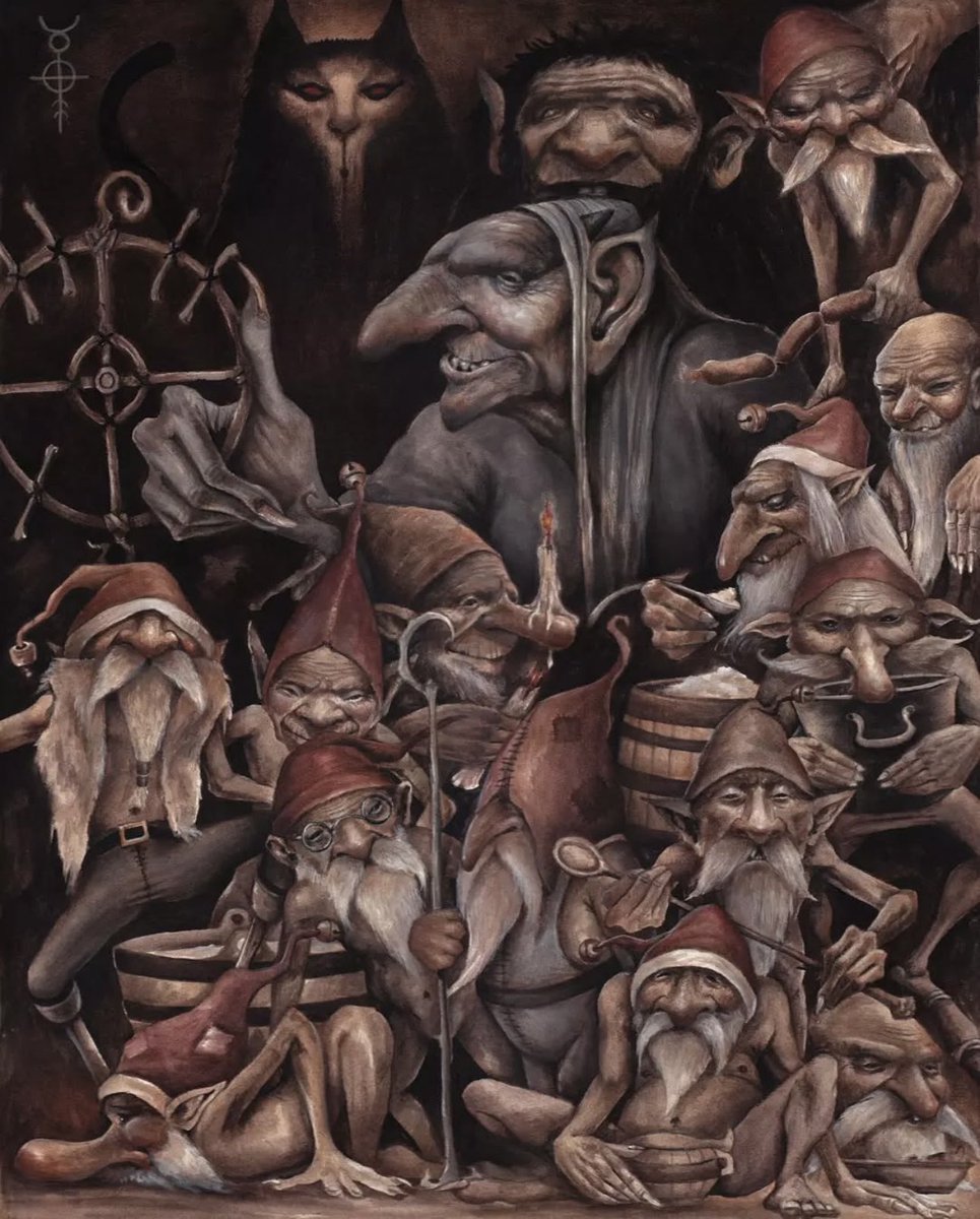 TitaniasRealm's tweet image. #FolkloreSunday 

In Icelandic folklore, Grýla is a terrifying giantess that lives in a cave in the wilderness with her third husband (she ate her two first husbands), her 13 sons and the giant Yule Cat.

Her sons, the Yule Lads, are mischievous pranksters who come down from the…