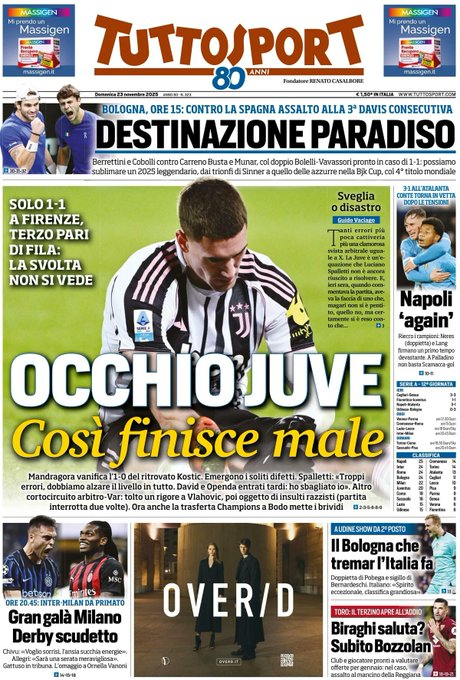 Tutto Sport Front Page, Sunday 23 November 2025