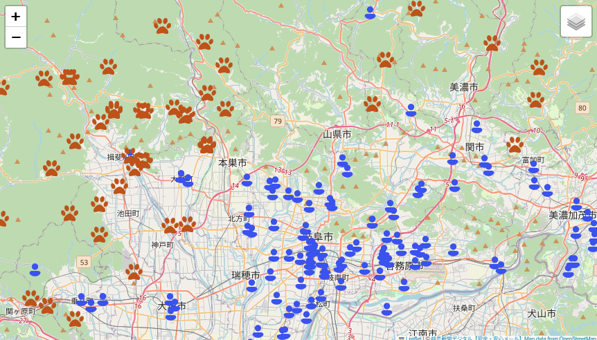 岐阜の安全マップが話題になってたけど、クマと不審者でエライ事になってる🤣
