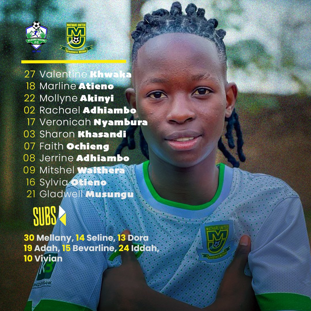 mathare_women's tweet photo. XI
Two changes in the squad that started at home.
▪️Musungu comes in for injured Judith
▪️Sylvia is back after missing two matches due to illness
▪️Jerrine leads the team from the front
#HILMUW #GreatnessWithin #MathareRises https://t.co/YTOMcoMOCd