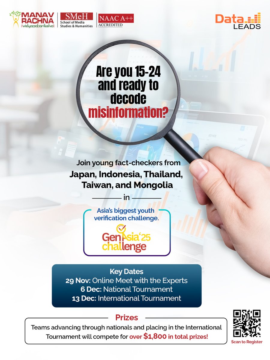 manav_rachna's tweet image. If you’ve got sharp instincts and zero tolerance for misinformation, this is your arena. Step into a high-energy fact-checking faceoff with young challengers from 𝐉𝐚𝐩𝐚𝐧, 𝐈𝐧𝐝𝐨𝐧𝐞𝐬𝐢𝐚, 𝐓𝐡𝐚𝐢𝐥𝐚𝐧𝐝, 𝐓𝐚𝐢𝐰𝐚𝐧, and 𝐌𝐨𝐧𝐠𝐨𝐥𝐢𝐚.

And here’s the real kicker —…