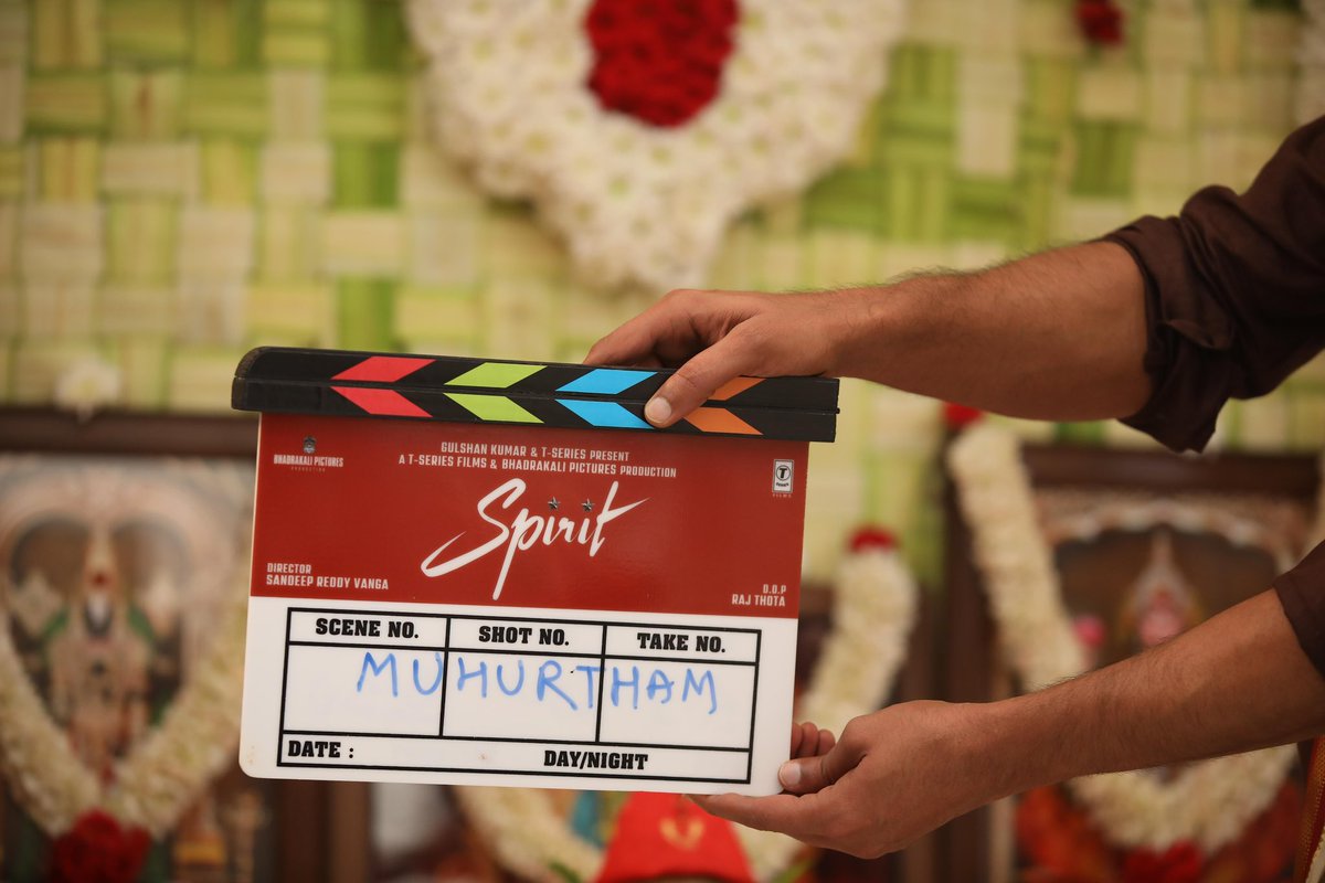 MeherRamesh's tweet photo. With the Blessings &amp; wishes of Our Boss  #Megastar @KChiruTweets ❤️
to our Darling #RebelStar #Prabhas ❤️#Spirit Puja Muhurtam today 😇
All the best “high spirited” writer &amp; Director Dear @imvangasandeep @VangaPictures @TSeries https://t.co/6FfnNSh8PB