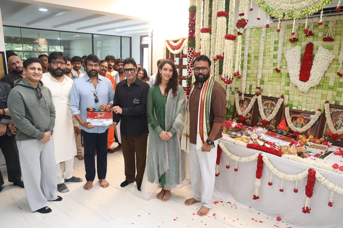 MeherRamesh's tweet photo. With the Blessings &amp; wishes of Our Boss  #Megastar @KChiruTweets ❤️
to our Darling #RebelStar #Prabhas ❤️#Spirit Puja Muhurtam today 😇
All the best “high spirited” writer &amp; Director Dear @imvangasandeep @VangaPictures @TSeries https://t.co/6FfnNSh8PB