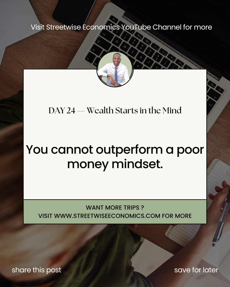 DAY 24 — Wealth Starts in the Mind

You can’t build wealth with a broke mindset.

Your beliefs shape your bank account.

#MoneyMindsetShift #WealthStartsInTheMind #StreetwiseEconomics #MindsetMatters #FinancialWisdom #ViralShorts #GrowYourMindset #SuccessQuotes
