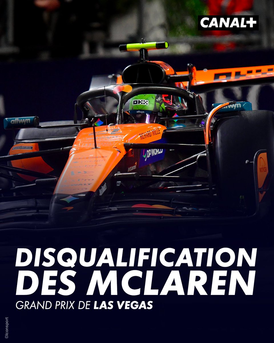 CanalplusF1's tweet image. 🚨 LES McLAREN DISQUALIFIÉES À LAS VEGAS !

Les vérifications techniques ont démontré que le plancher des deux voitures était trop usé !

Énorme bouleversement au championnat : Verstappen est à égalité avec Piastri et seulement à 24 points de Norris ! #F1 #LasVegasGP