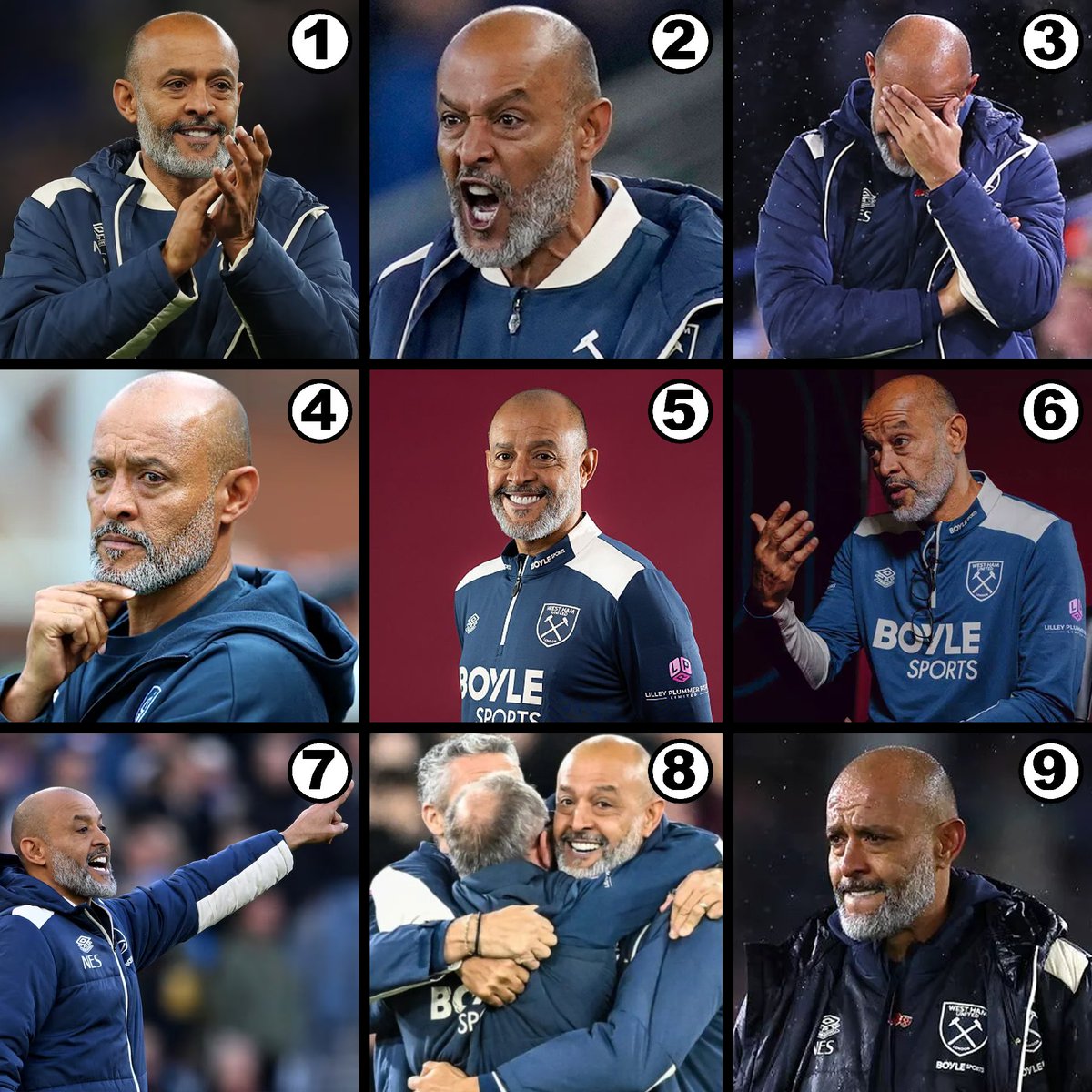 HamImages's tweet image. Which Nuno Espírito Santo are you after 7 games in charge of West Ham? 

3 defeats, 2 draws and 2 wins. #COYI #WHUFC ⚒️