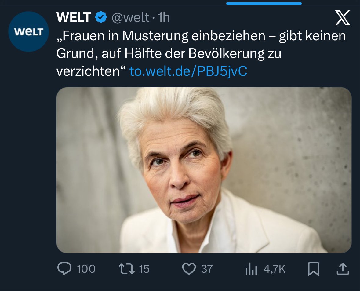 rosenbusch_'s tweet image. Lasst euch diesen Satz im vorliegenden Zusammenhang nochmal langsam auf der Zunge zergehen:

„Es gibt keinen Grund auf die Hälfte der Bevölkerung zu verzichten.“

to.welt.de/PBJ5jvC