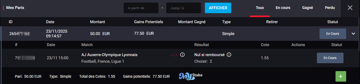 ⬇️ Prono L1 du jour ⬇️
🔒 Lyon remboursé si nul @ 1.55 1%
👉 bit.ly/48cDqLW

🍀 GL les gars ! 

#teamparieur #ligue1mcdonalds