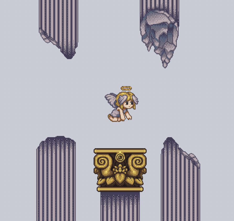 jellomphetamine's tweet photo. #aseprite pixels i made for a flappy bird clone i had in mind. didnt realize how gigantic the pillars are compared to the angel lmao https://t.co/yh6DVAzO73