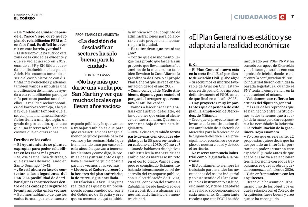 El concejal Borja Rodríguez desgrana hoy todas las claves del #urbanismo de #VitoriaGasteiz en las páginas de <a href="/elcorreo_alava/">El Correo Álava</a> 
✍🏻 Rosa Cancho