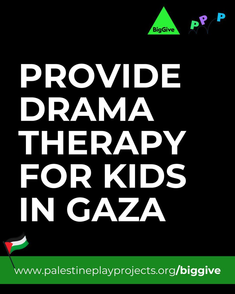 Provide drama therapy for children in Gaza, Palestine.

👉 All donations doubled until 12pm on Tuesday 25th November: donate.biggive.org/campaign/a05WS…

Thank you / Shukran / شكراً

#DramaTherapy #Palestine #Gaza #Donate #Charity
