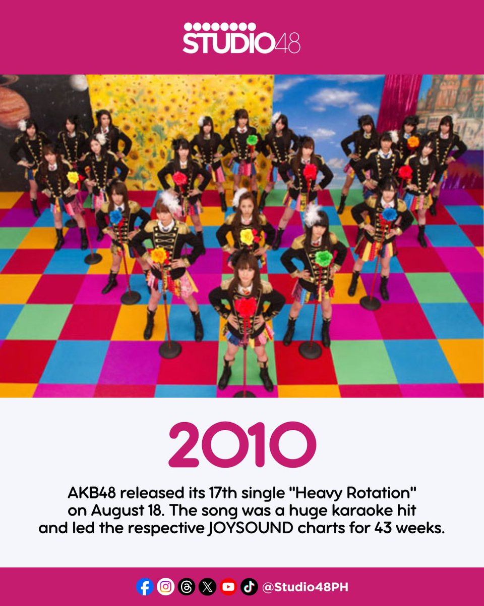 Studio48PH's tweet image. 15 days na lang, 20 years na ang #AKB48! 🩷🎉

Balikan ang kanilang 17th single na #HeavyRotation sa post na ito ⬇️

#AKB48_20thYear