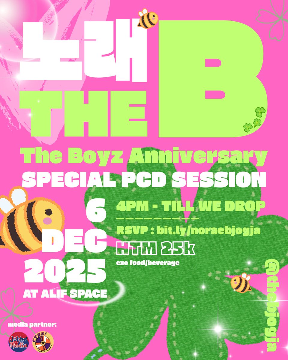 cuitantheboyz's tweet image. ✨🐝 *LET’S CELEBRATE THE B!*🐝✨
Siap-siap merayakan *Anniversary The Boyz* bareng keseruan noraebang *SPECIAL PCD SESSION*!💚🎶

📅 *6 Desember 2025*
🕓 *4PM – Till We Drop*
📍 *Alif Space*
💸 *HTM 25k* (exclude food/beverage)
🔗 RSVP: *bit.ly/noraebjogja*