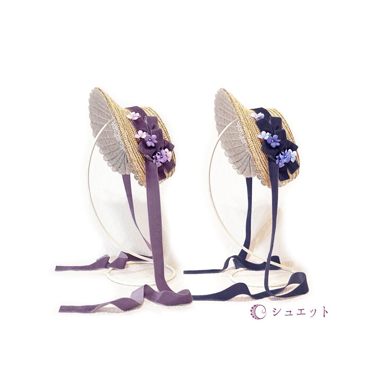 <a href="/kazui_maki0110/">フッフール代表</a> <a href="/fuchur_cg/">Cafe&Galleryフッフール</a> 菫作品受注販売
受付期間 11/29(土)19時-30(日) 24時
納期 来春4月末

「菫咲く季節のボンネット」
菫
青菫

菫色ベルベットリボンに散りばめた菫の花

小ぶりながらブリムに優美なカーブをつけ、少し反らせることで内側のレースを美しく見せるプティレディタイプデザインのボンネット

#シュエット