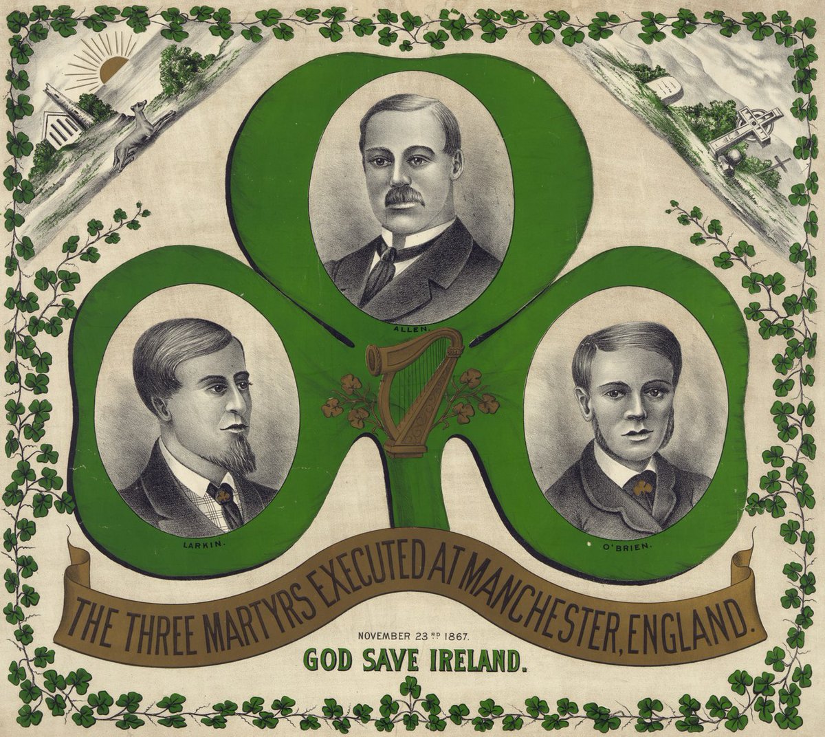 RobLooseCannon's tweet image. Today in 1867, in the grey industrial town of Salford, William Allen, Michael Larkin and Michael O’Brien were hanged for their part in one of the most dramatic episodes of Fenian resistance. 

By 1861, one in every five people in Manchester was Irish. They were refugees of famine…