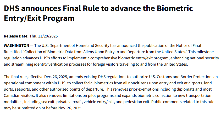 DaisyBelleLace's tweet image. I can&apos;t believe that they&apos;re installing instruments of the surveillance state under Trump.  Does he know? 

Biometric data collection? Face scans? Is anyone naïve enough to believe this will be only for illegal aliens?

cbp.gov/newsroom/natio…