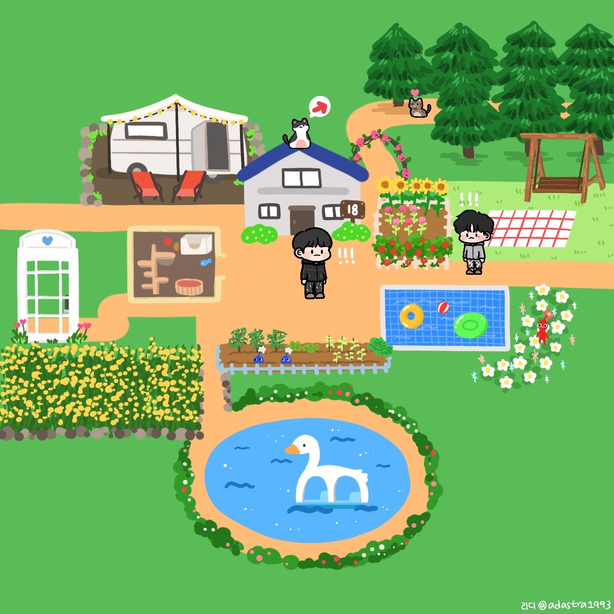 🐱🎀
[ EVENT ] 숲길로 아기고양이가 들어왔다!

🏡 지붕 위의 망치가 고양이를 발견!
🐱🐤🐈‍⬛ : 어서와💕

⏩️ NEXT STAGE  [ 새로운 가족 ]