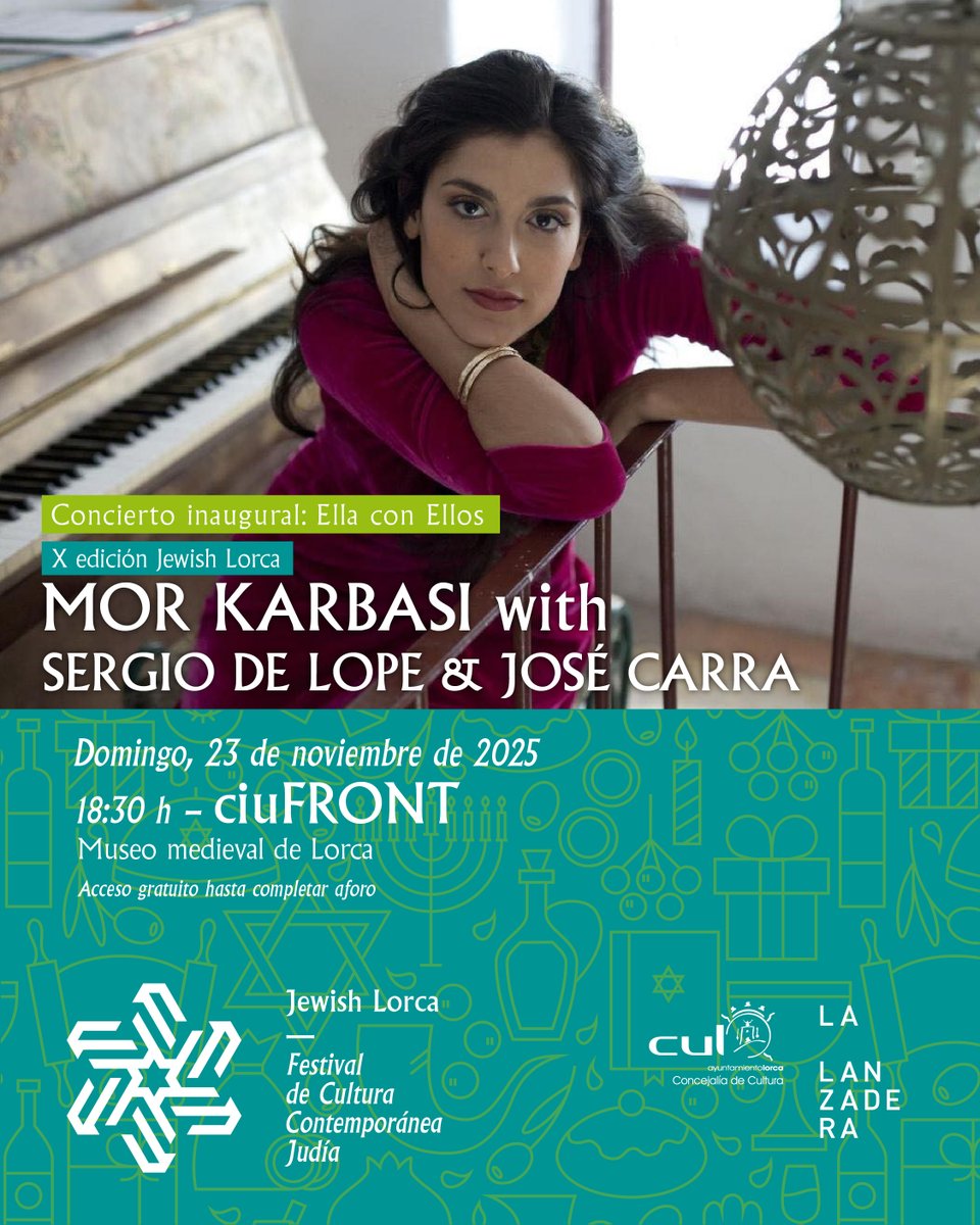 ⌚️ Today 18:30 h!
💬 Inauguración del X Jewish Lorca con: 'Ella con Ellos' x Mor Karbasi with Sergio de Lope &amp; José Carra.
📍 ciuFRONT, Lorca
🎫 Libre –hasta completar el aforo–
☑️ Mi recomendación, tu decisión | 📢 Doy fe.
🏷 #MorKarbasi #SergioDeLope #JoséCarra #JewishLorca