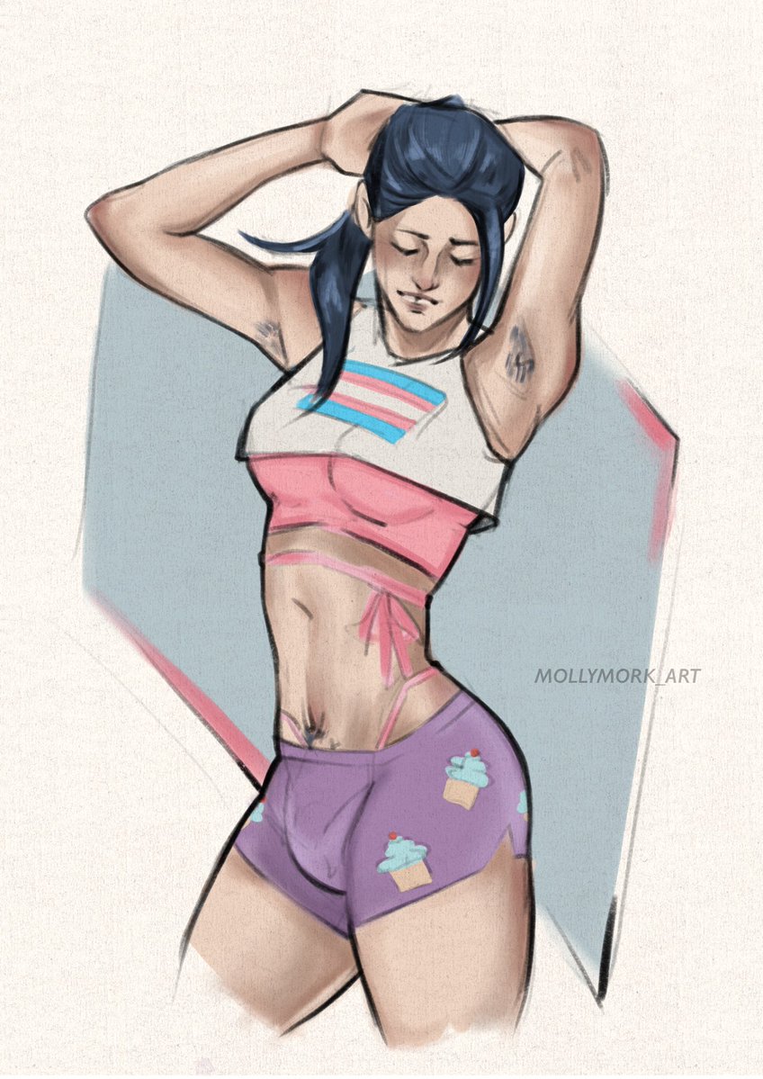 Mollymork_Art's tweet image. it was trans awareness week last week, so here’s some proud transfem cait 💙✨