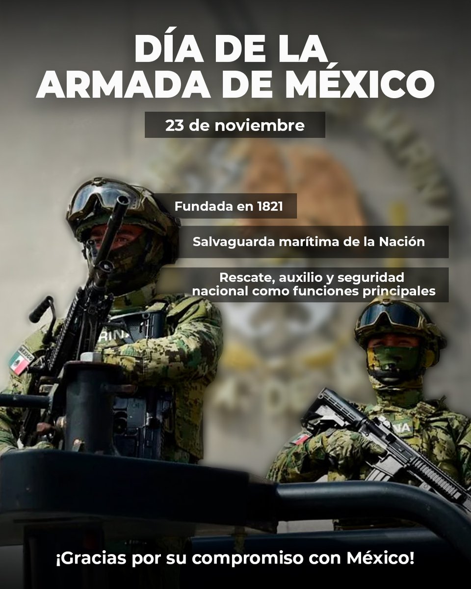 Celebramos con orgullo y profundo agradecimiento a la Armada de México: mujeres y hombres que, con disciplina, valentía y amor por la patria, protegen nuestras costas, nuestras comunidades y nuestra soberanía. Su entrega diaria es un ejemplo de honor y servicio a la nación.
