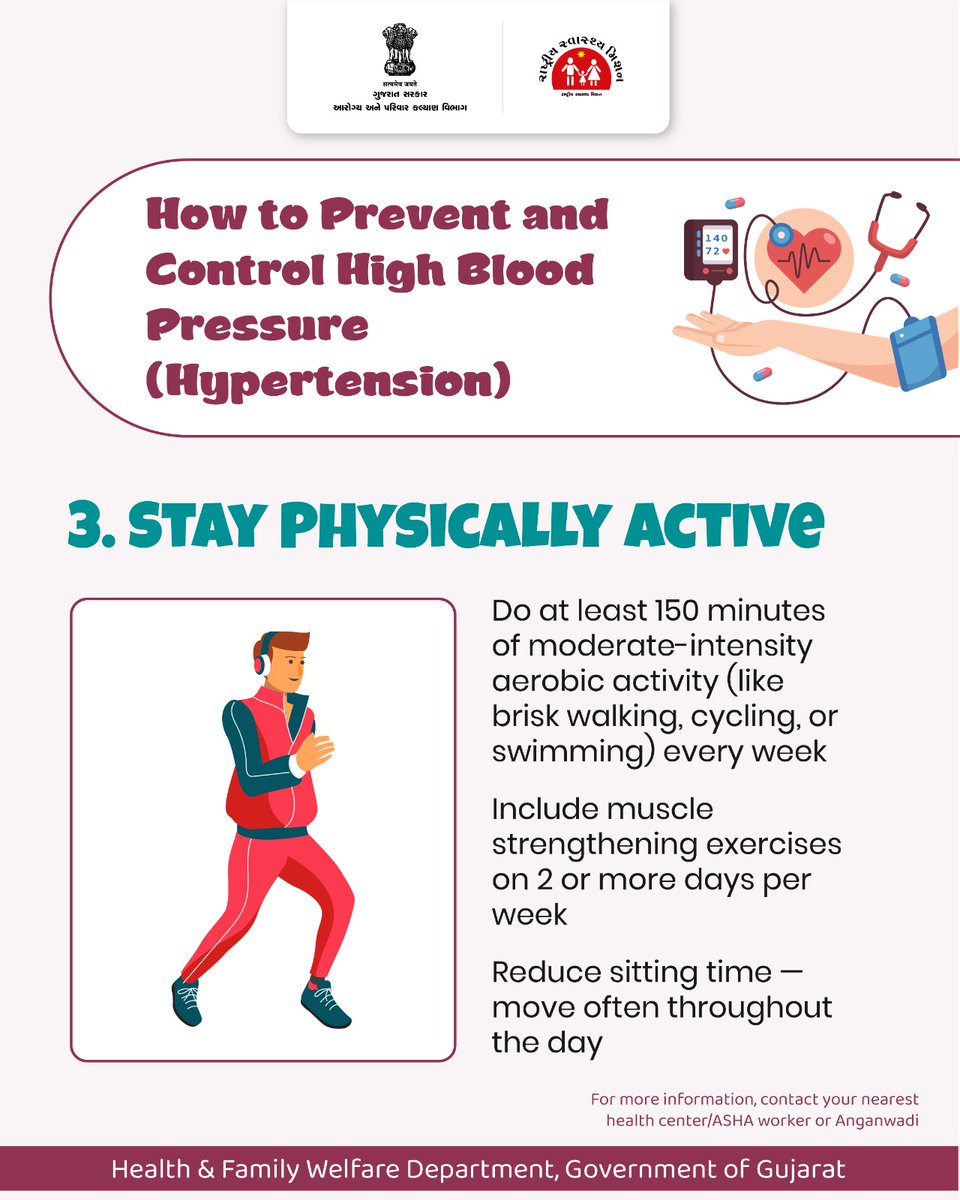 Start an active life today...

#bloodpressure
#healthyhabits
#swasthgujarat
#healthforall
#gujarathealthdepartment
#gog

<a href="/CMOGuj/">CMO Gujarat</a>